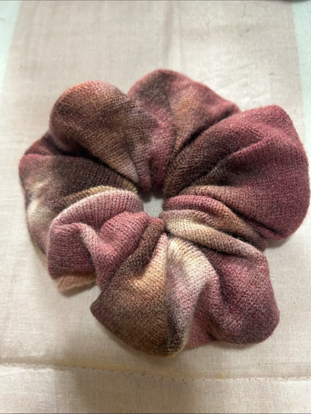 Set of 3 Women’s Hair Scrunchies - Black, Beige, Pink Tie-Dye